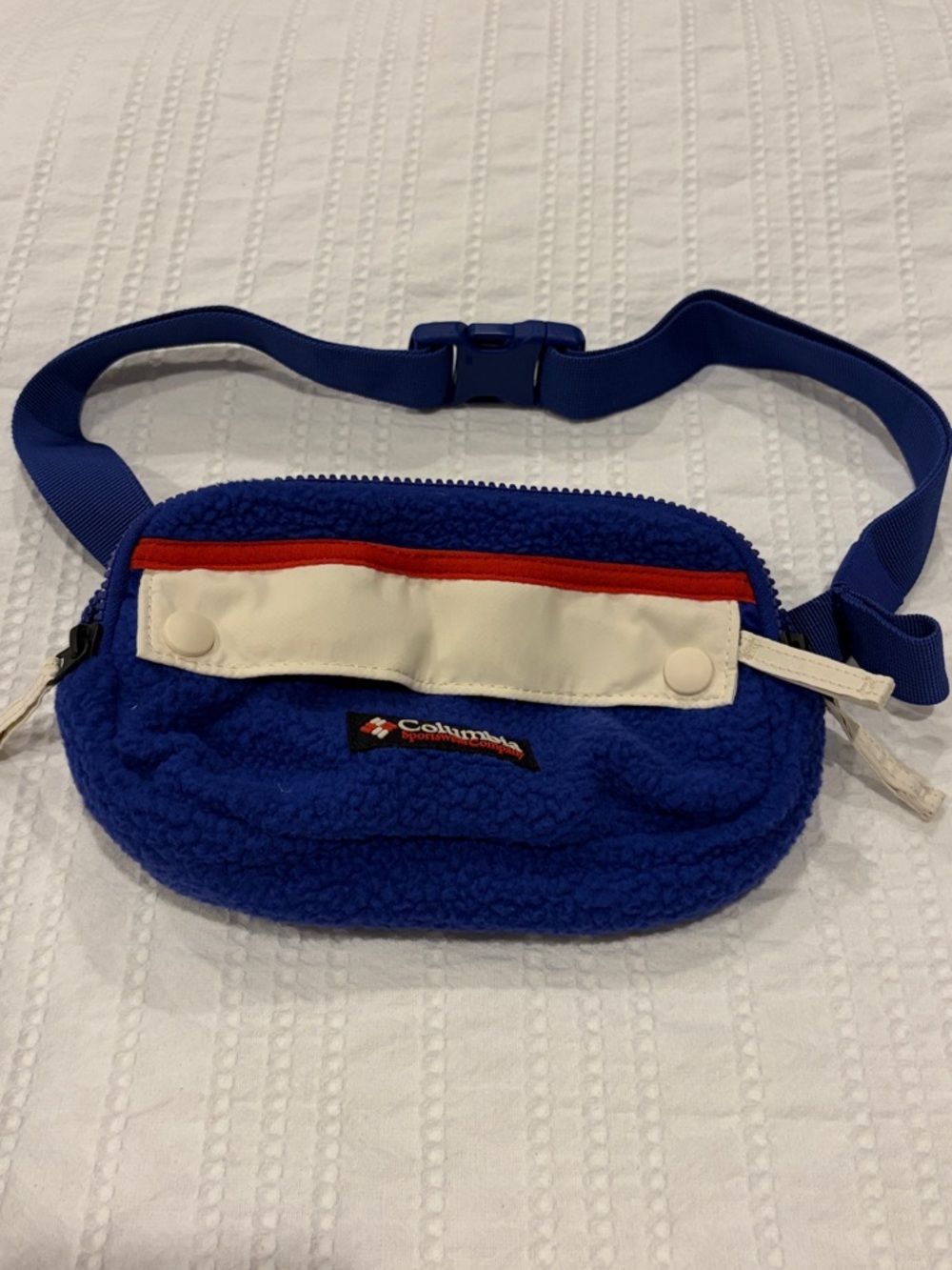 Columbia Royal Blue Fleece Waist Bag with White Panel and Red Trim